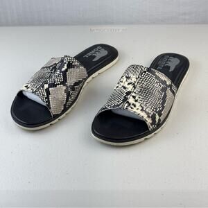 Sorel Ella II Block Slide Sandal Snakeskin Print Leather Women Size 8.5 EUR 39.5